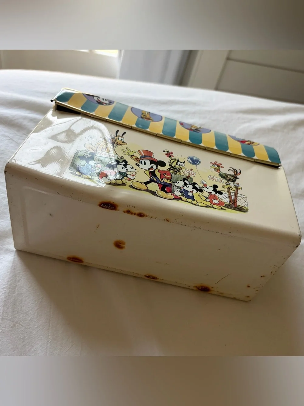 Disney Blue and Cream Striped Metal Kids Lunchbox with Mickey Mouse